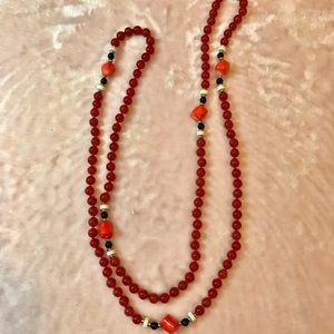 48 inch Carnelian and glass bead necklace